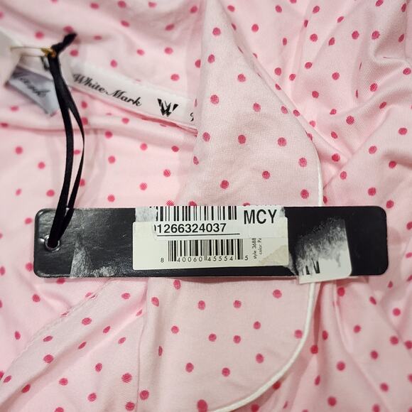 White Mark Short Sleeve Pajama Shorts Set with Button Down Collar Pink Dots XL - Picture 5 of 10